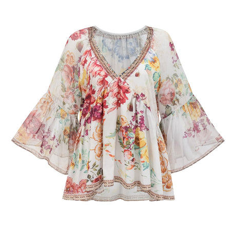 Yvonne Vneck floralprint embellished blouse