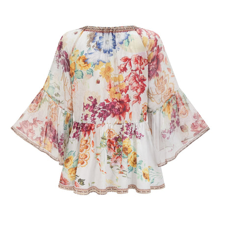 Yvonne Vneck floralprint embellished blouse