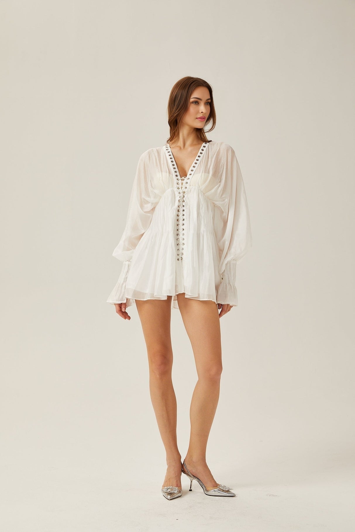 Yvonne Vneck fronttie semisheer mini dress