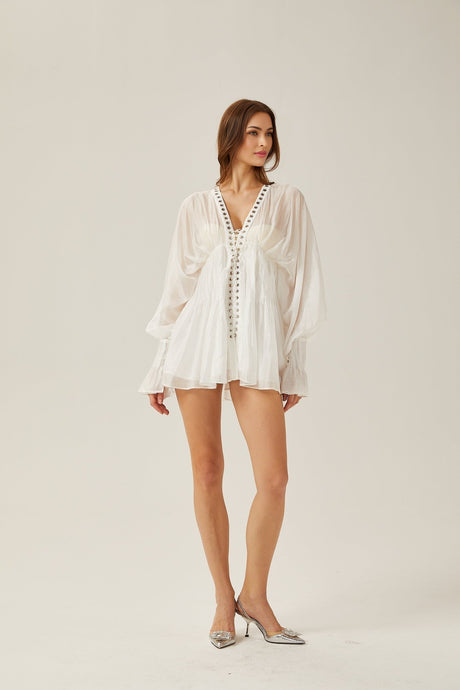 Yvonne Vneck fronttie semisheer mini dress