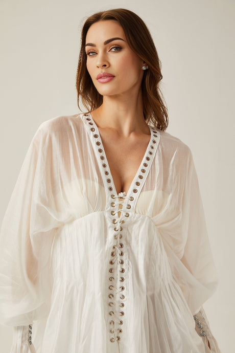 Yvonne Vneck fronttie semisheer mini dress