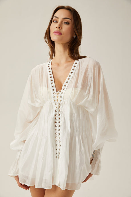 Yvonne Vneck fronttie semisheer mini dress