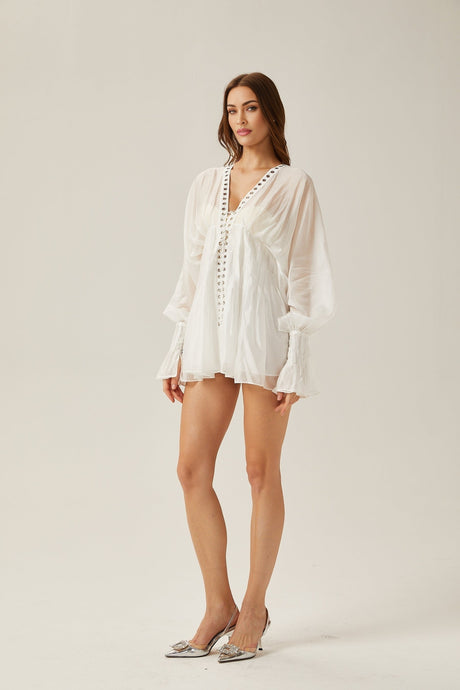 Yvonne Vneck fronttie semisheer mini dress