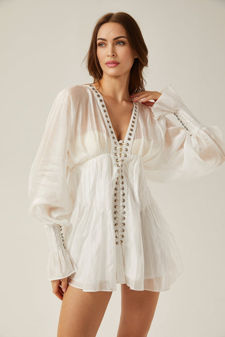 Yvonne Vneck fronttie semisheer mini dress
