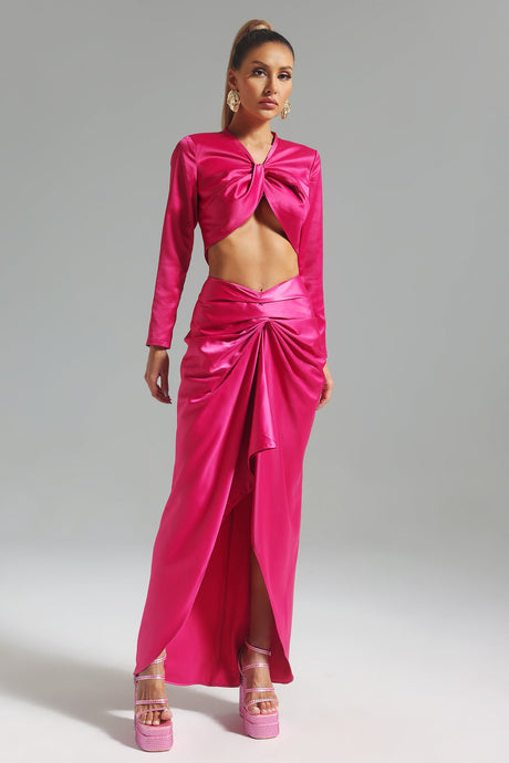 Zaira Pink Twist Detail V-Neck Dress