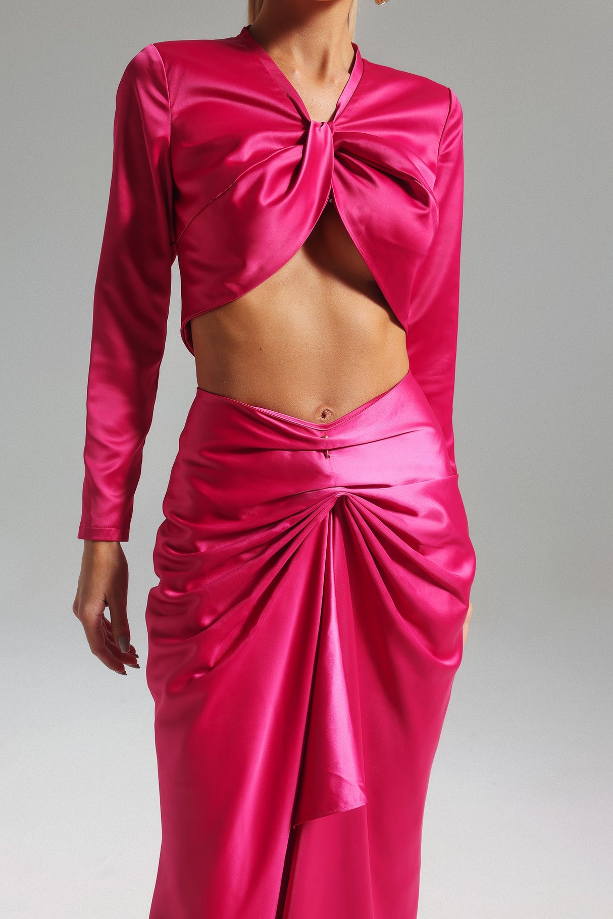Zaira Pink Twist Detail V-Neck Dress