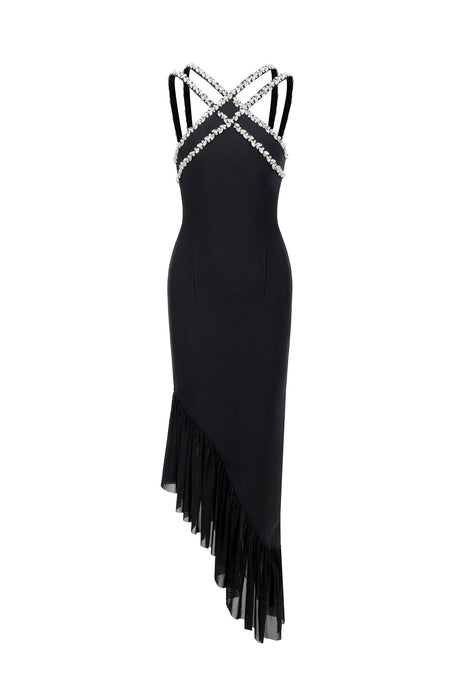 Zara Black Diamond Flounce Sleeveless Dress