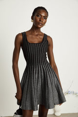 Zara Mini Dress Black Glitter Stripe Flare Gloss