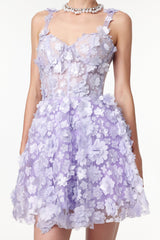 Zaylee Lilac Floral Embellished Mini Dress