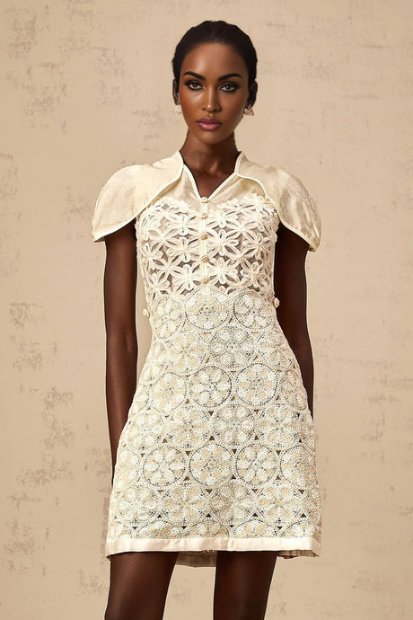 Zaylee Mini Dress White Organza Floral Embroidery Zip Fastening