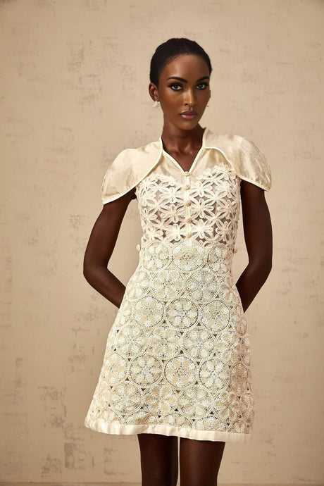 Zaylee Mini Dress White Organza Floral Embroidery Zip Fastening