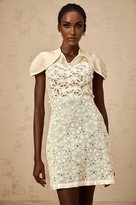 Zaylee Mini Dress White Organza Floral Embroidery Zip Fastening