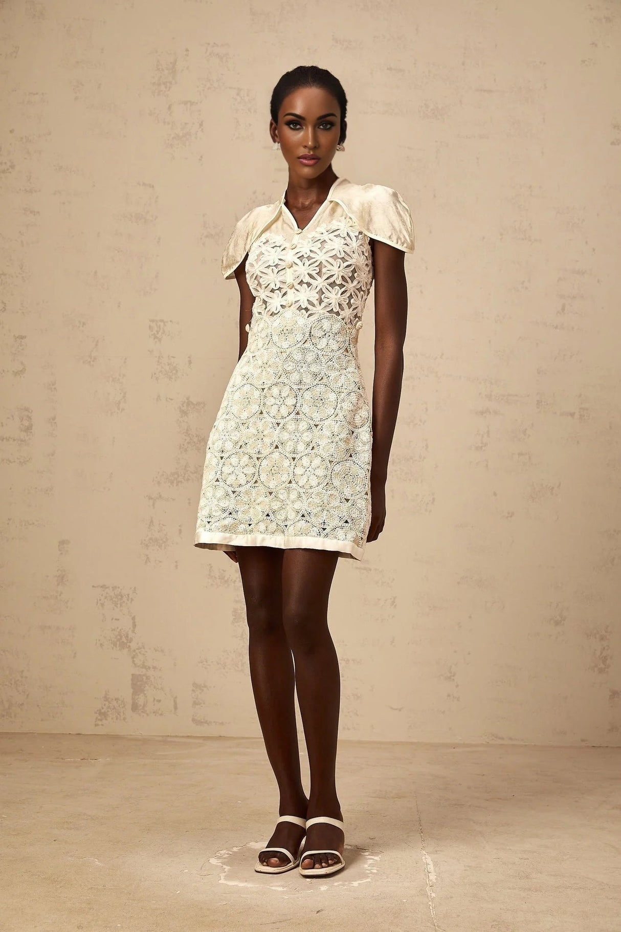 Zaylee Mini Dress White Organza Floral Embroidery Zip Fastening