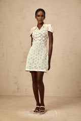 Zaylee Mini Dress White Organza Floral Embroidery Zip Fastening