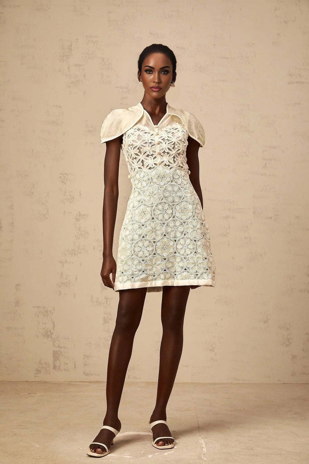 Zaylee Mini Dress White Organza Floral Embroidery Zip Fastening