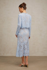 Zaylee Skirt & Top Set Blue Floral Lace Crystal Embellished