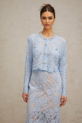 Zaylee Skirt & Top Set Blue Floral Lace Crystal Embellished
