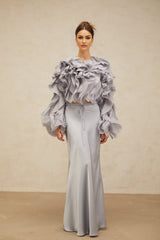 Zelda Blouse & Skirt Haze Blue Ruffled Bowknot Set