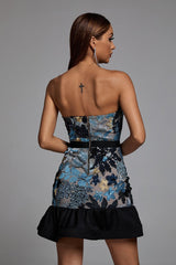Zelda Blue Sequin Floral Off-Shoulder Dress