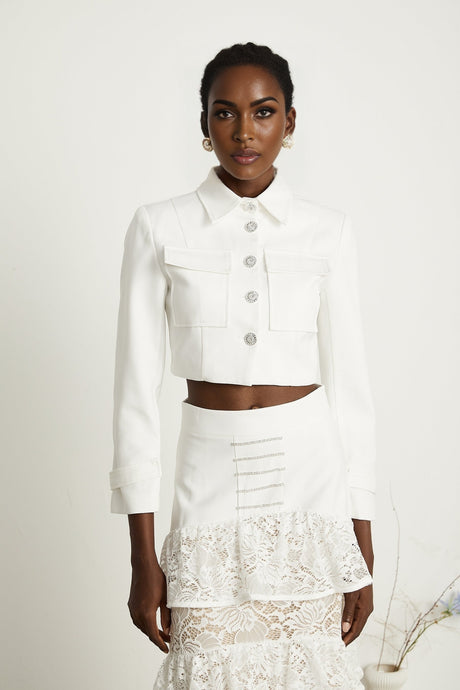 Zélie white lacepanel jacket  skirt matching set
