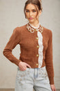 Zelinda Cardigan Brown & White Ruffled Knit Embellished