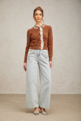 Zelinda Cardigan Brown & White Ruffled Knit Embellished