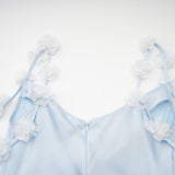 Zelmira Floral Maxi Dress in Light Blue Satin with Cowl Neck and Low Back Design