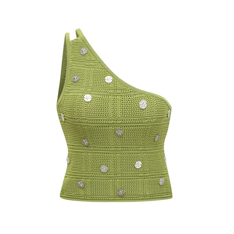 Zelmira Top & Skirt Set Green Embellished Knit Cropped Fringed Calf - Length