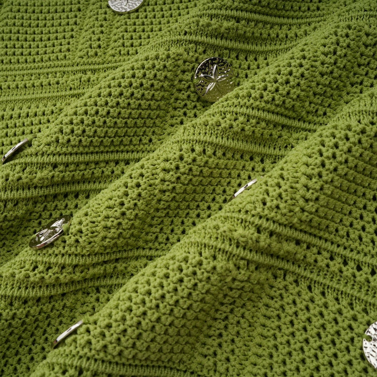 Zelmira Top & Skirt Set Green Embellished Knit Cropped Fringed Calf - Length