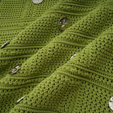 Zelmira Top & Skirt Set Green Embellished Knit Cropped Fringed Calf - Length