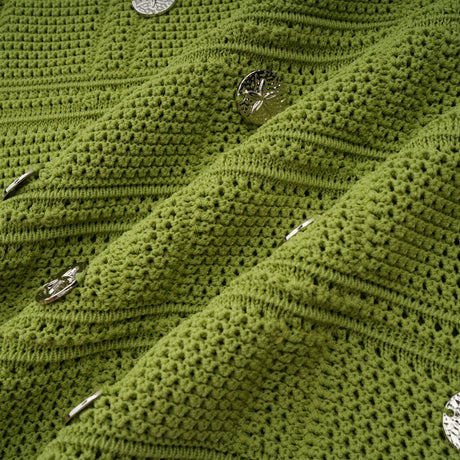 Zelmira Top & Skirt Set Green Embellished Knit Cropped Fringed Calf - Length