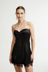 Zephyra Black Bustier Lace Trim Mini Dress