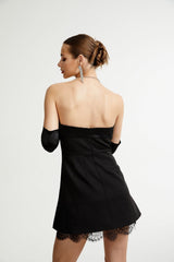 Zephyra Black Bustier Lace Trim Mini Dress