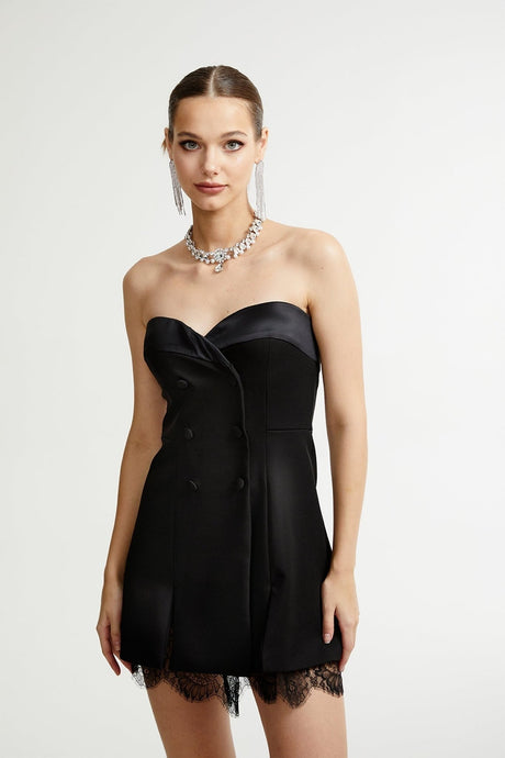 Zephyra black lacedetail mini dress