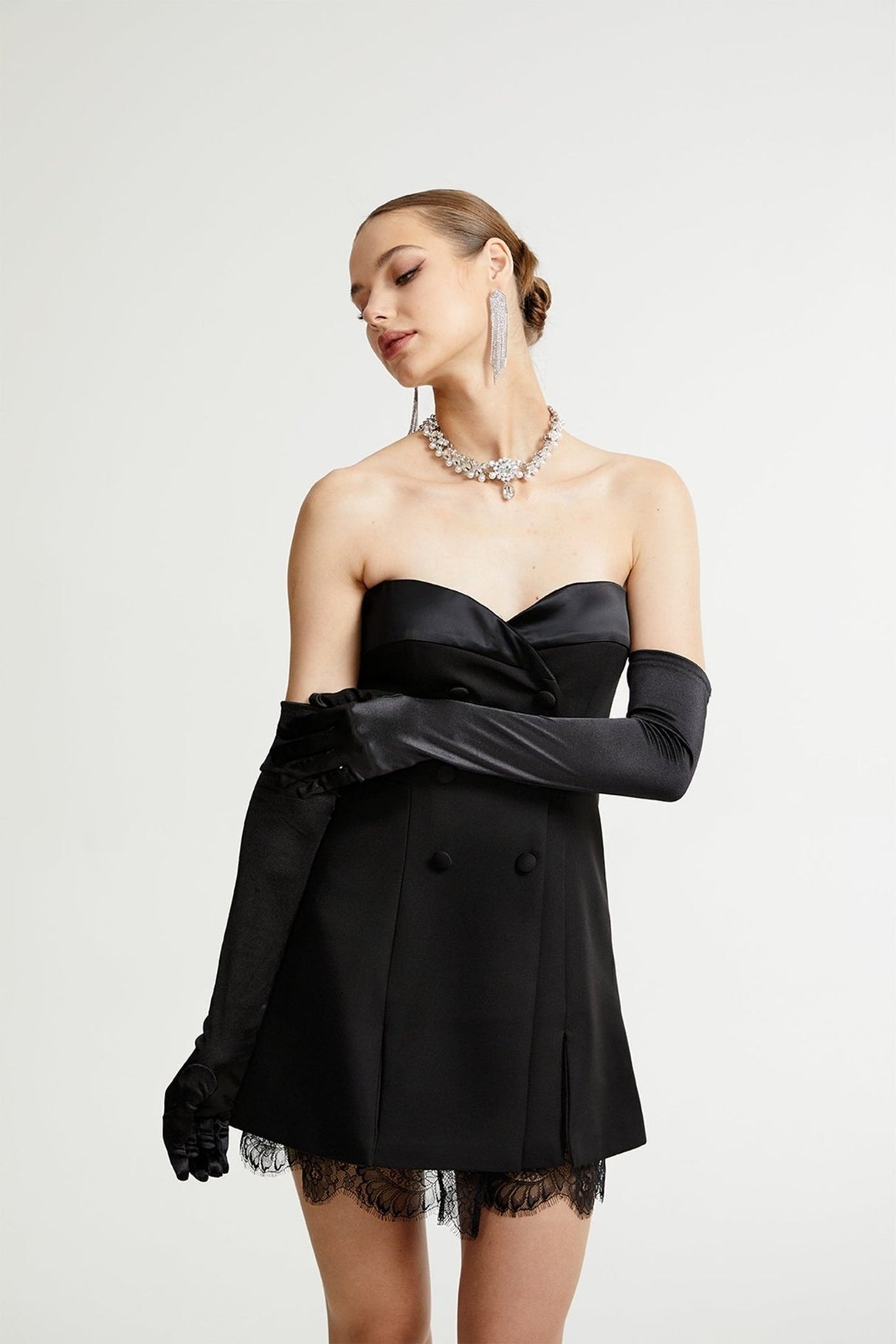 Zephyra black lacedetail mini dress