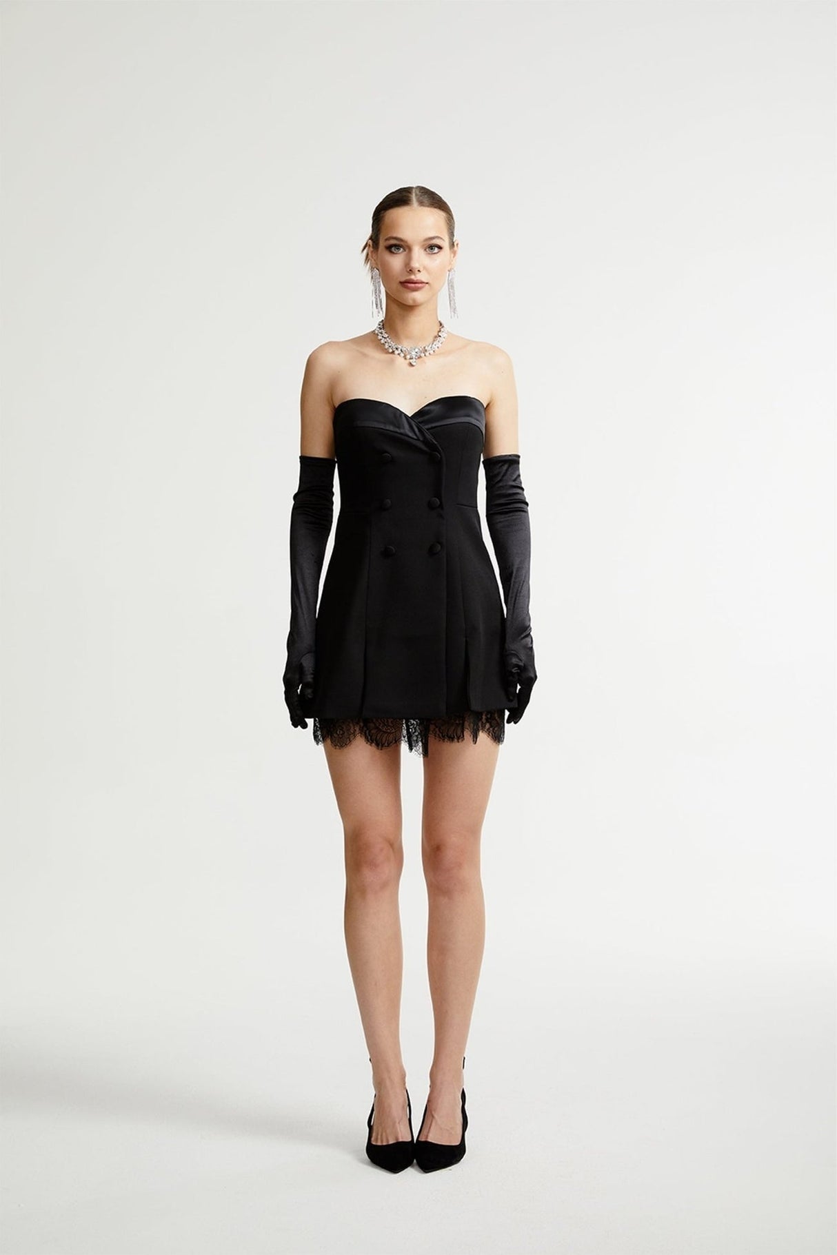 Zephyra black lacedetail mini dress