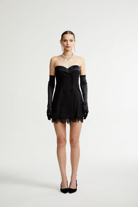 Zephyra black lacedetail mini dress