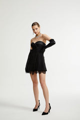 Zephyra black lacedetail mini dress