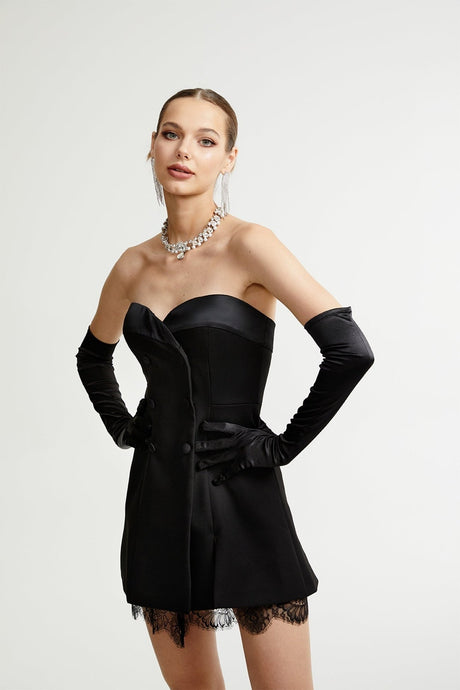 Zephyra black lacedetail mini dress
