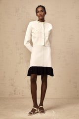 Zita Knitted Cardigan White Black Faux Pearl Embellishment Button