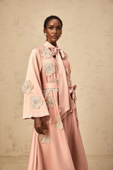 Zita Midi Dress Pink Floral Appliqu Embellished & Flared