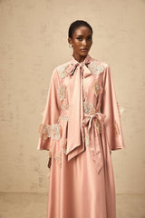 Zita Midi Dress Pink Floral Appliqu Embellished & Flared