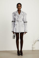 Zoe Blazer Zoe Metallic Grey Arm Belted Blazer