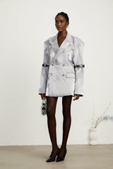 Zoe Blazer Zoe Metallic Grey Arm Belted Blazer