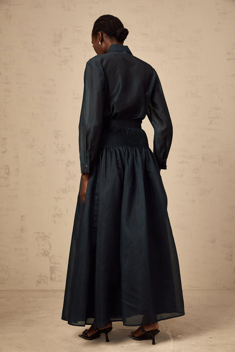 Zoé darkgreen ribbon tieneck shirt  skirt matching set