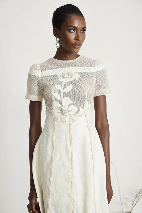 Zoe Floral Embroidery A - Line Midi Dress