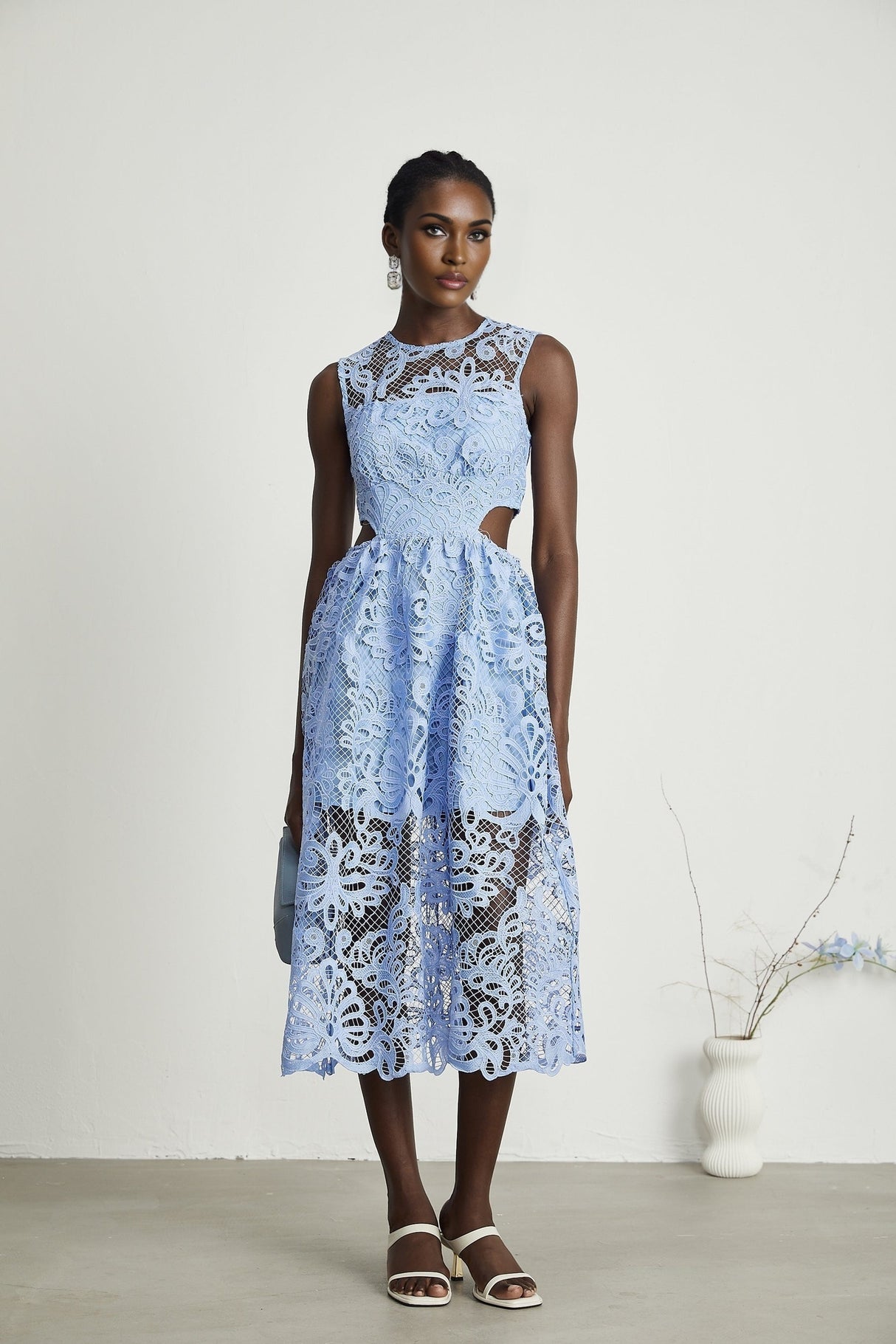 Zoë floralembroidered semisheer midi dress
