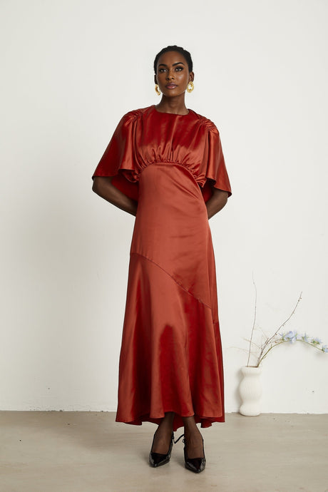 Zoé red capesleeve openback maxi dress