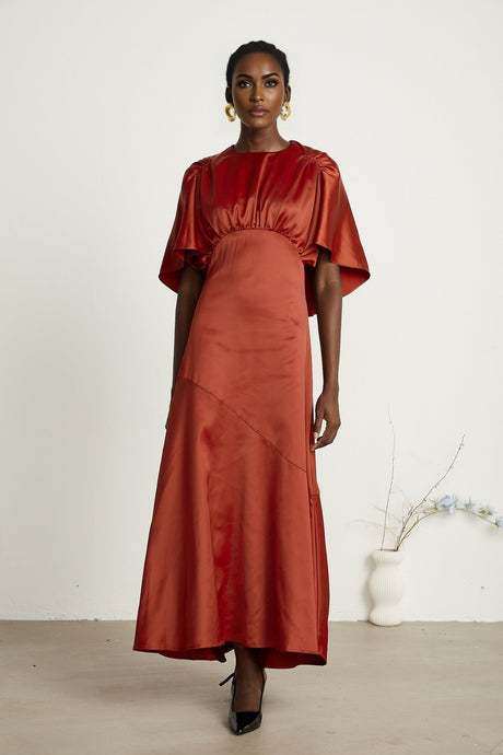 Zoé red capesleeve openback maxi dress