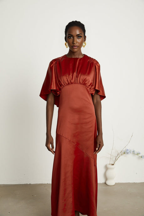 Zoé red capesleeve openback maxi dress